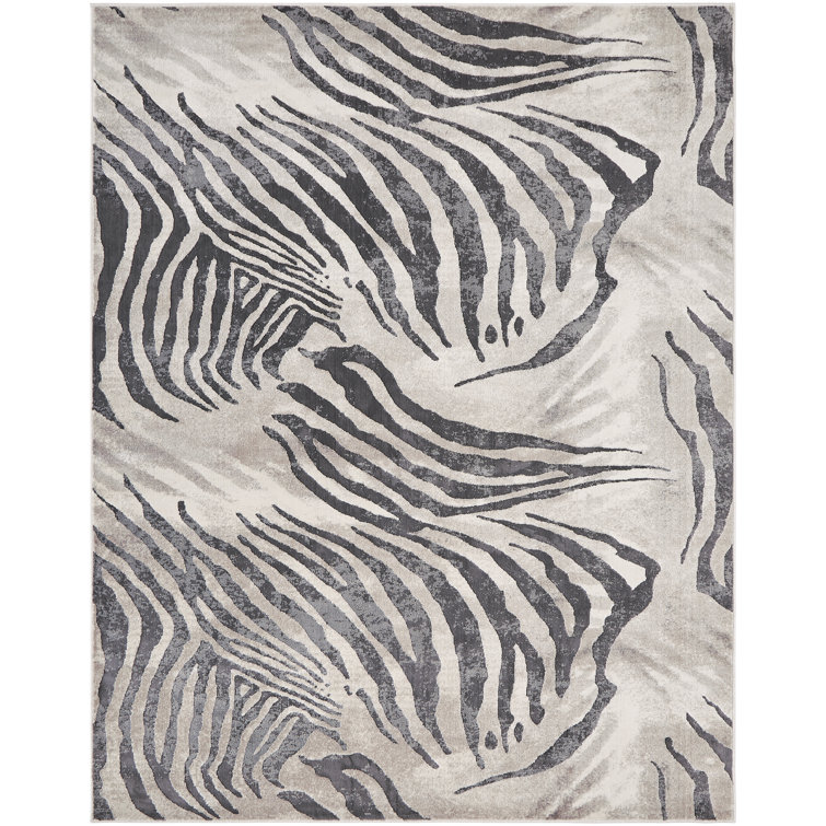 Gray and Charcoal Synthetic Zebra Print Area Rug