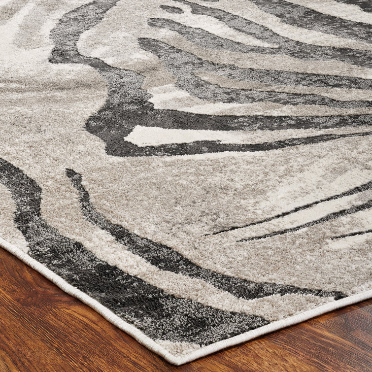 Gray and Charcoal Synthetic Zebra Print Area Rug