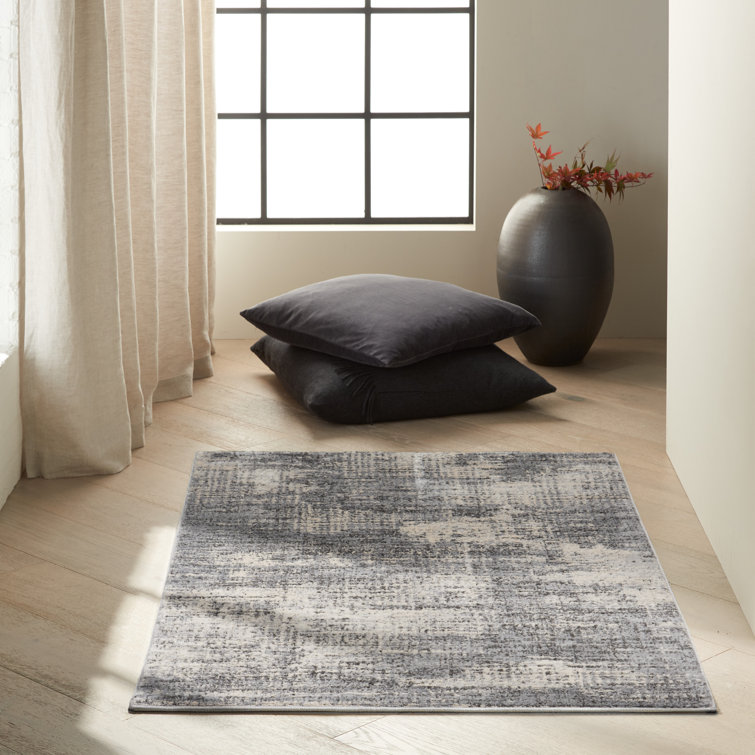 Rectangular Grey and Beige Abstract Synthetic Rug