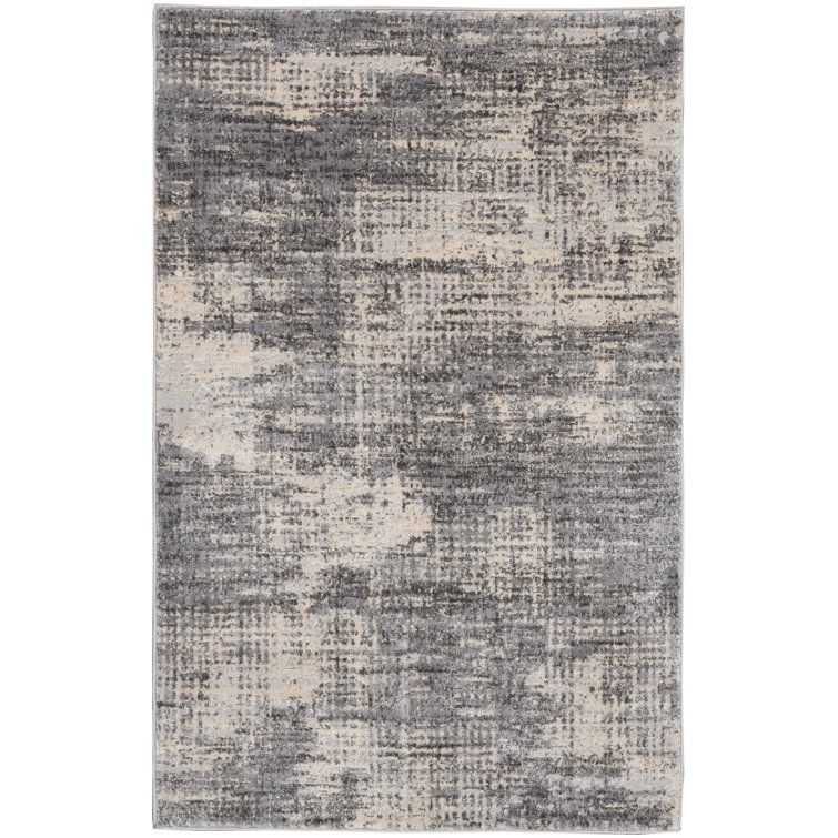 Rectangular Grey and Beige Abstract Synthetic Rug