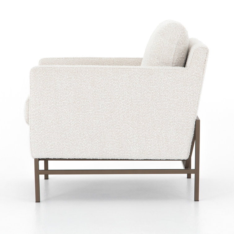 Vanna Contemporary Black Leather Armchair with Bronze-Finished Base