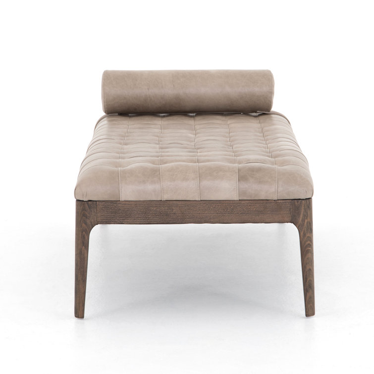 Modern Sonoma Grey 71.5" Tufted Leather Bench with Bolster Pillow