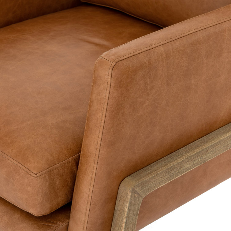 Sonoma Butterscotch Leather and Wood Accent Chair