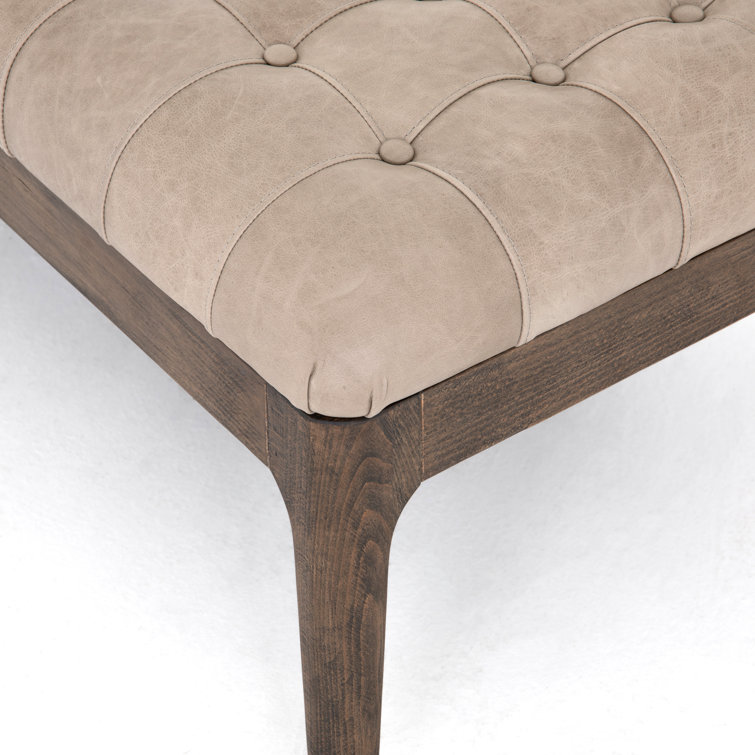 Modern Sonoma Grey 71.5" Tufted Leather Bench with Bolster Pillow