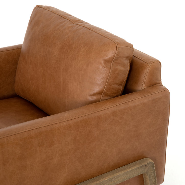 Sonoma Butterscotch Leather and Wood Accent Chair