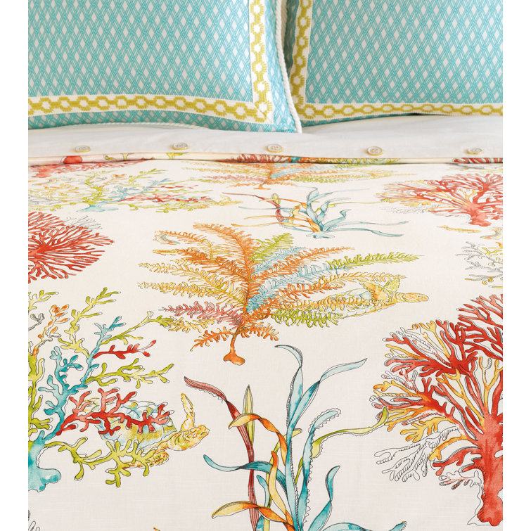 Maldive King Size Multicolor Cotton Coastal Duvet Cover Set
