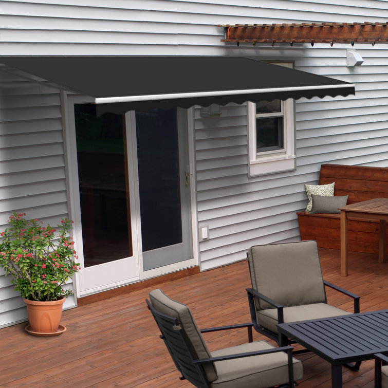 Gray Motorized Retractable Patio Awning with White Frame, 20' x 10'