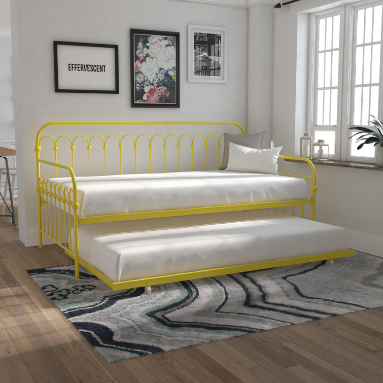 Stone Blue Twin Metal Daybed with Trundle and Slats