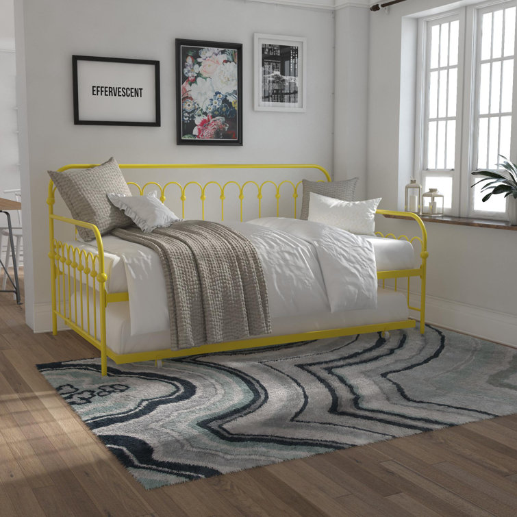 Stone Blue Twin Metal Daybed with Trundle and Slats