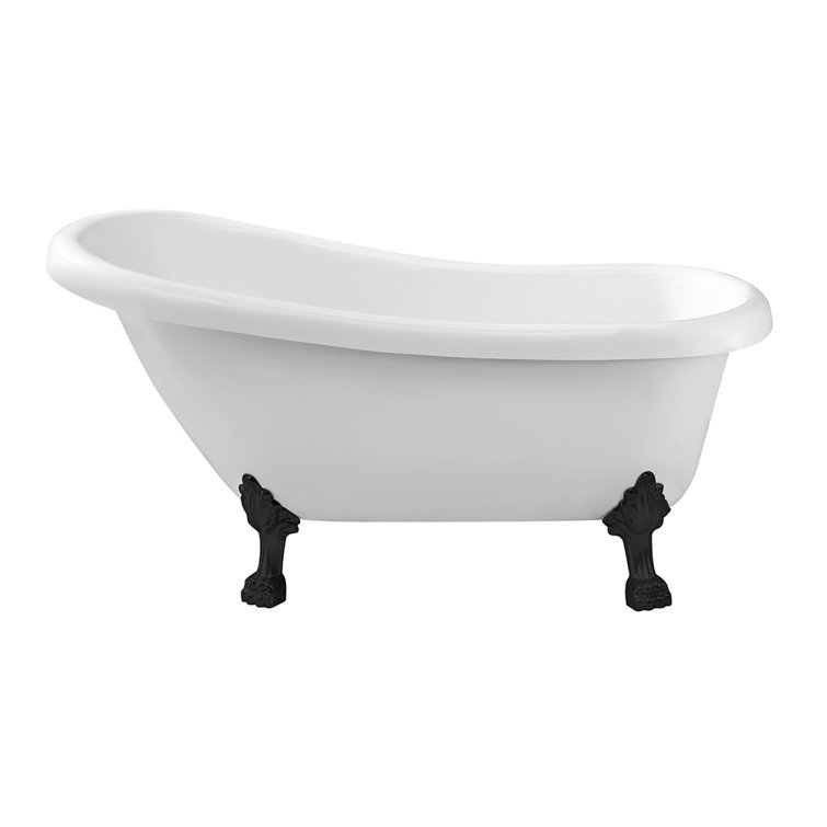 61'' White Acrylic Clawfoot Soaking Tub with Bamboo Tray