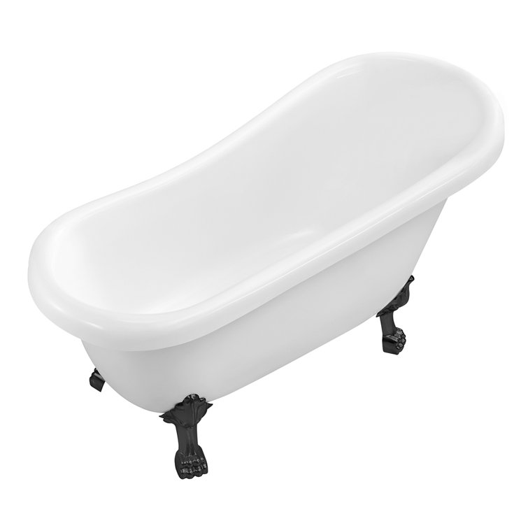 61'' White Acrylic Clawfoot Soaking Tub with Bamboo Tray