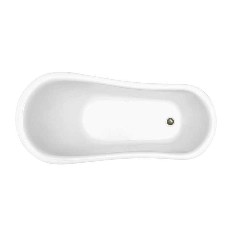 61'' White Acrylic Clawfoot Soaking Tub with Bamboo Tray
