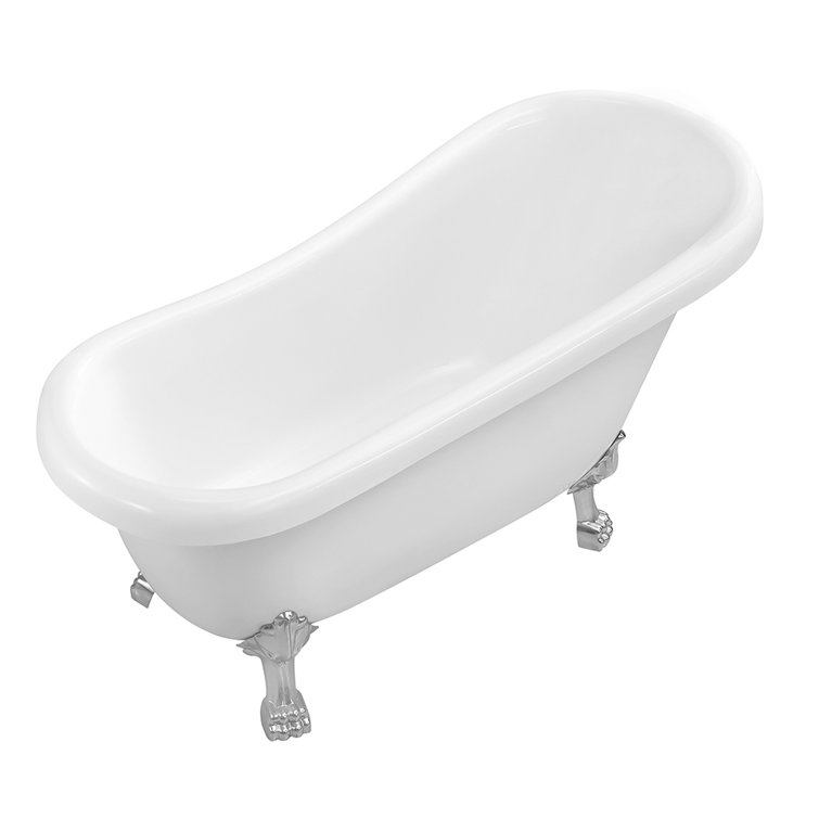 61'' White Acrylic Clawfoot Soaking Tub with Bamboo Tray
