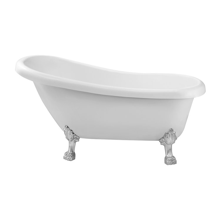 61'' White Acrylic Clawfoot Soaking Tub with Bamboo Tray
