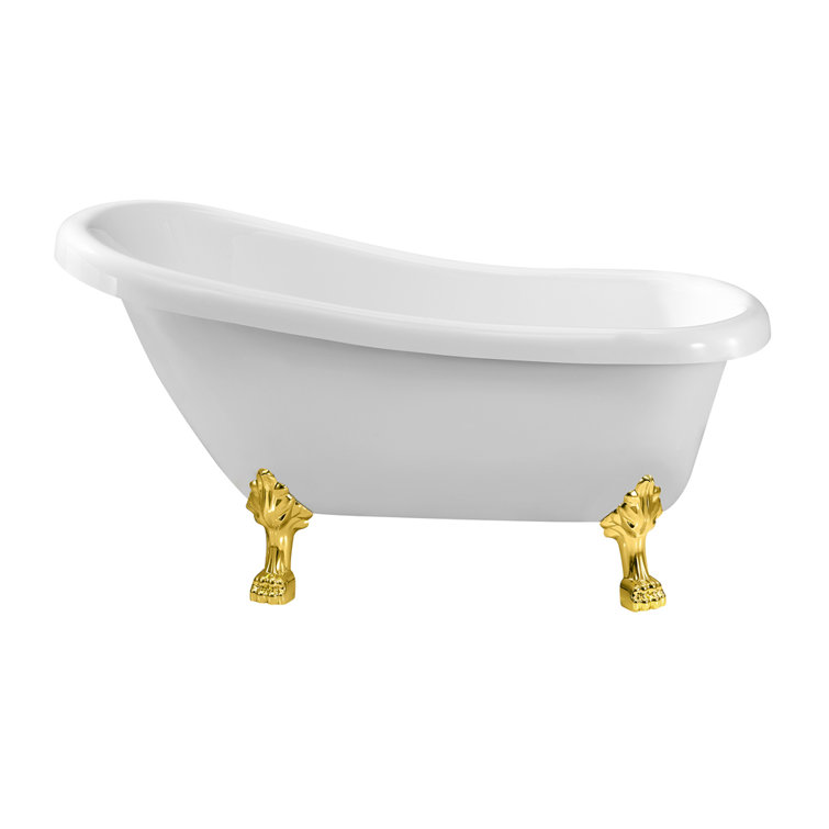61'' White Acrylic Clawfoot Soaking Tub with Bamboo Tray