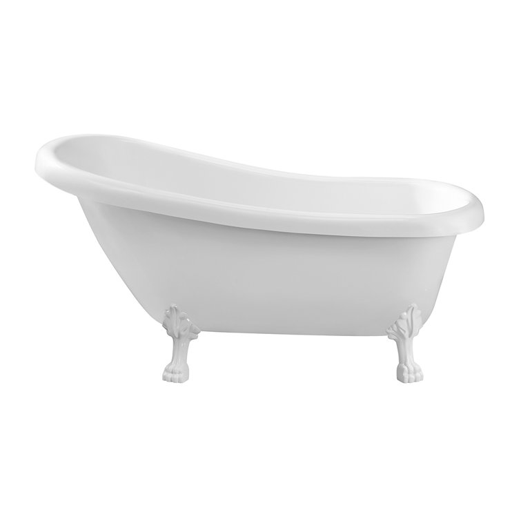 61'' White Acrylic Clawfoot Soaking Tub with Bamboo Tray