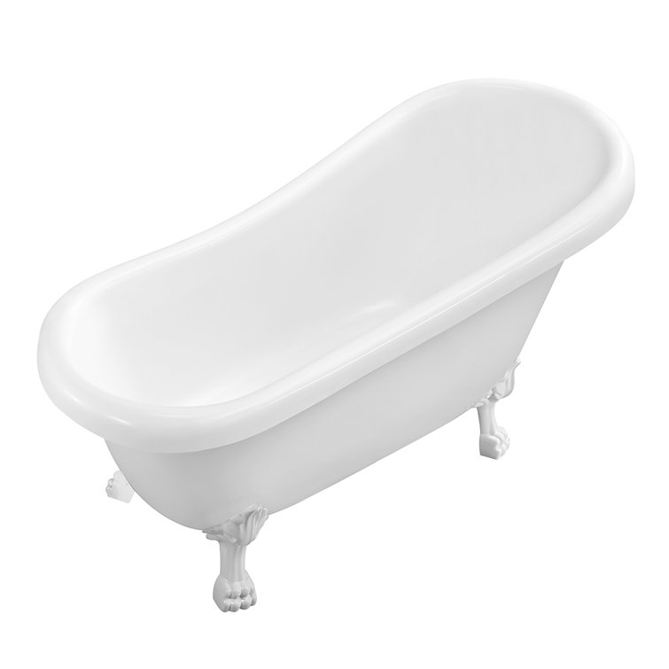 61'' White Acrylic Clawfoot Soaking Tub with Bamboo Tray