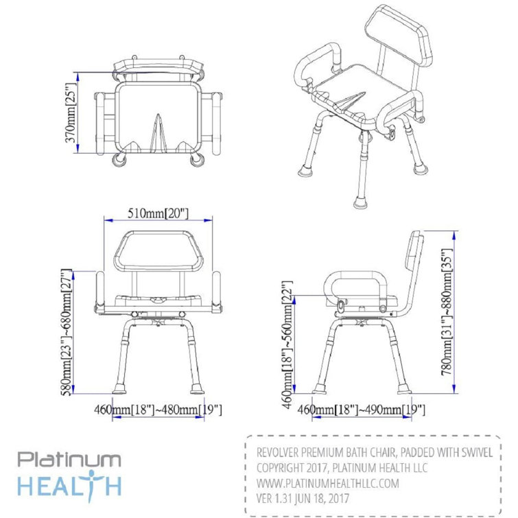 Blue Adjustable Swivel Shower Chair with Padded Back and Arms