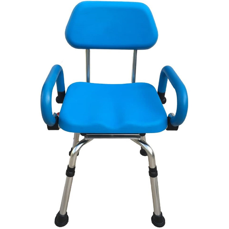 Blue Adjustable Swivel Shower Chair with Padded Back and Arms