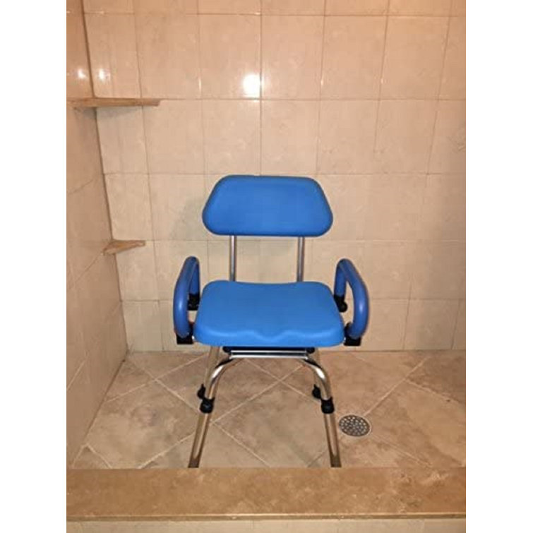 Blue Adjustable Swivel Shower Chair with Padded Back and Arms