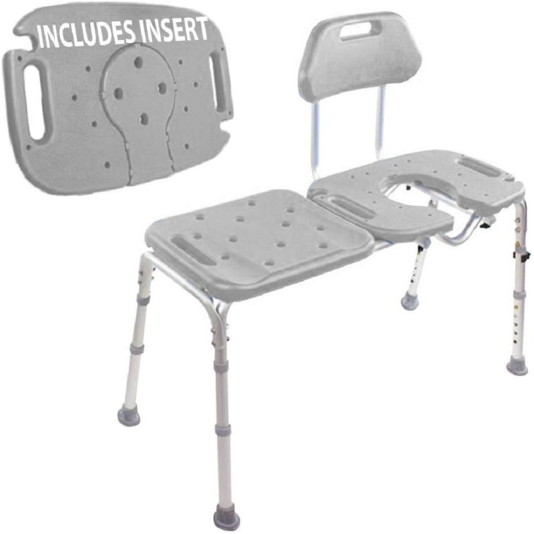 Adjustable Gray Plastic Bath Transfer Bench with Cutout