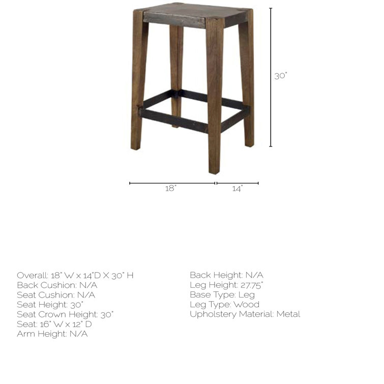 Nell Adjustable Light Brown Mango Wood Bar Stool with Metal Base