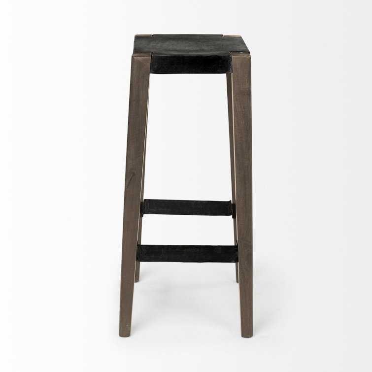Nell Adjustable Light Brown Mango Wood Bar Stool with Metal Base