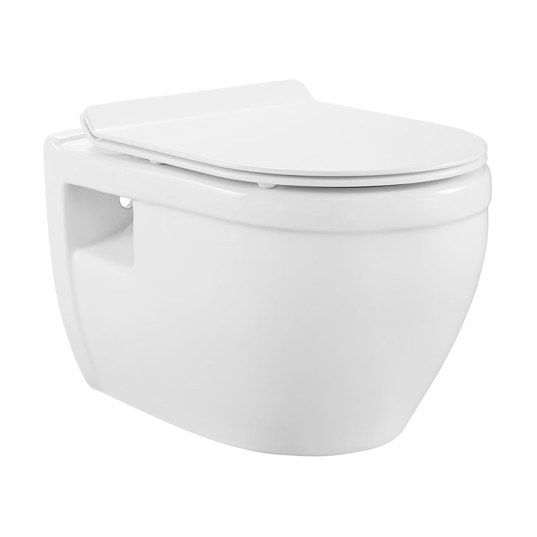 Glossy White Ceramic Wall Mounted Elongated Toilet