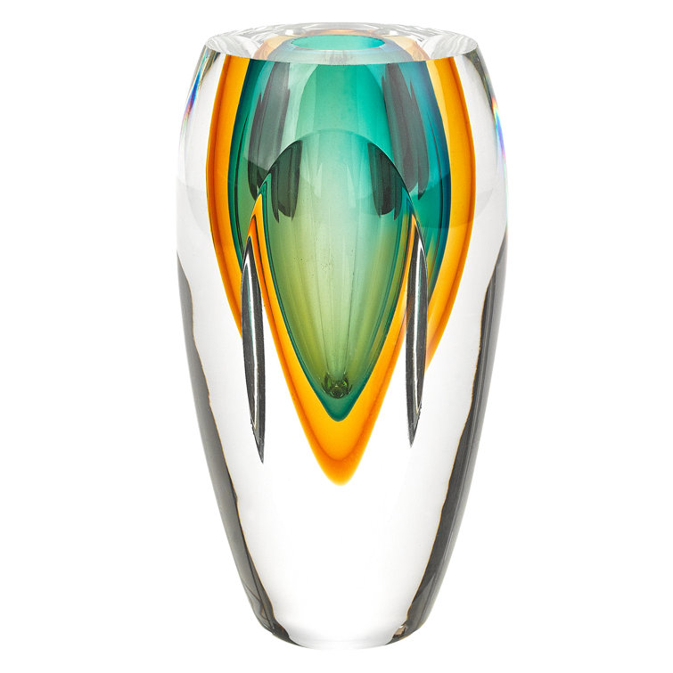 Amber and Green Art Glass Decorative Vase