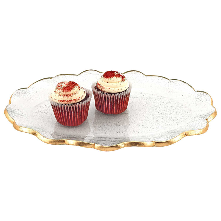 Handcrafted Oval Glass Tray with Gold Leaf Edging