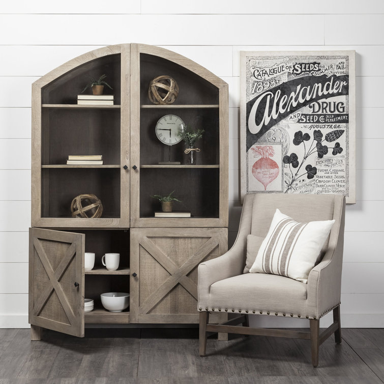 Gray Mango Wood Farmhouse Dining Cabinet with Glass Doors
