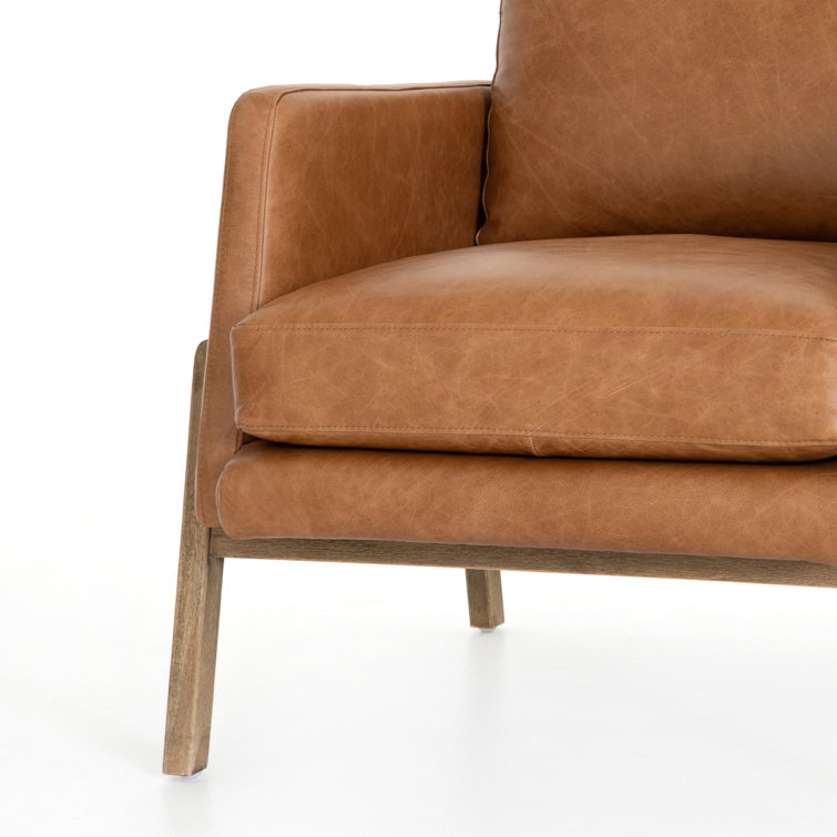 Sonoma Butterscotch Leather and Wood Accent Chair
