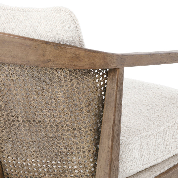 Cream and Natural Wood Accent Armchair