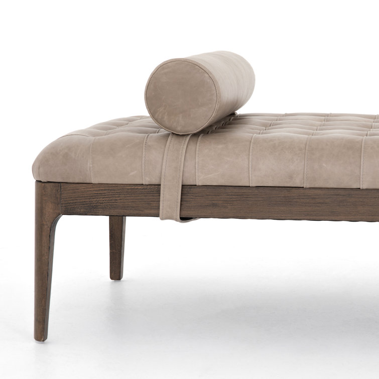 Modern Sonoma Grey 71.5" Tufted Leather Bench with Bolster Pillow