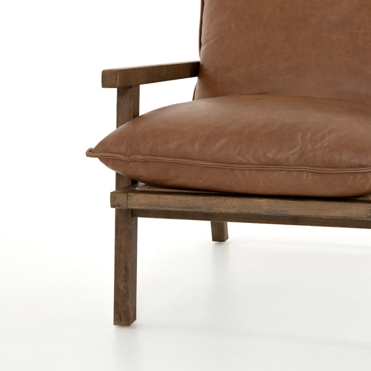 Orion Contemporary 27'' Brown Leather Accent Chair with Ladder-Back