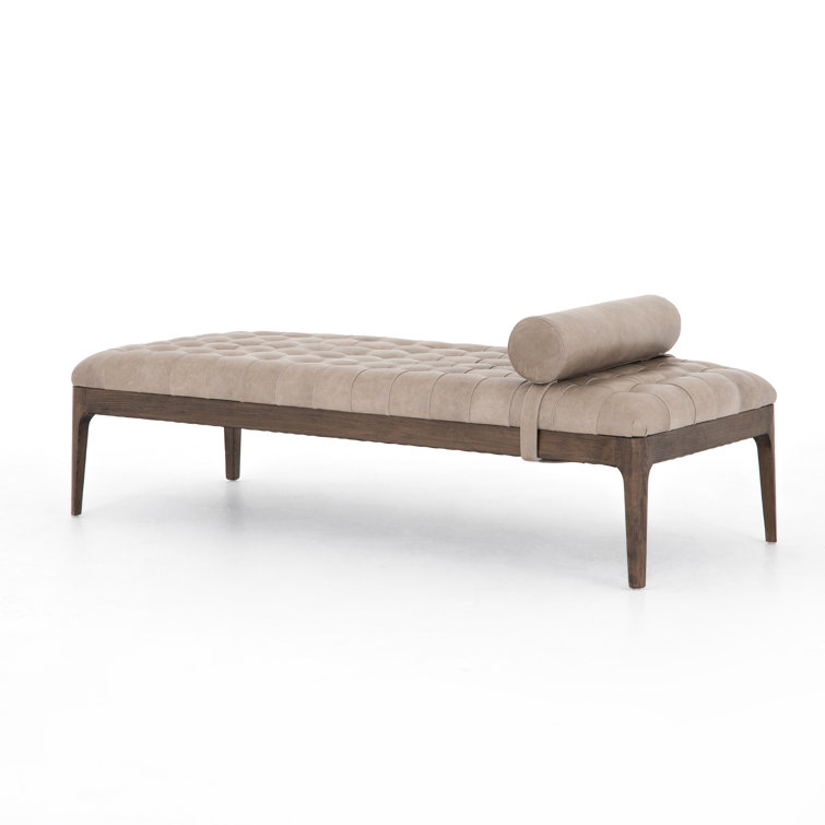 Modern Sonoma Grey 71.5" Tufted Leather Bench with Bolster Pillow
