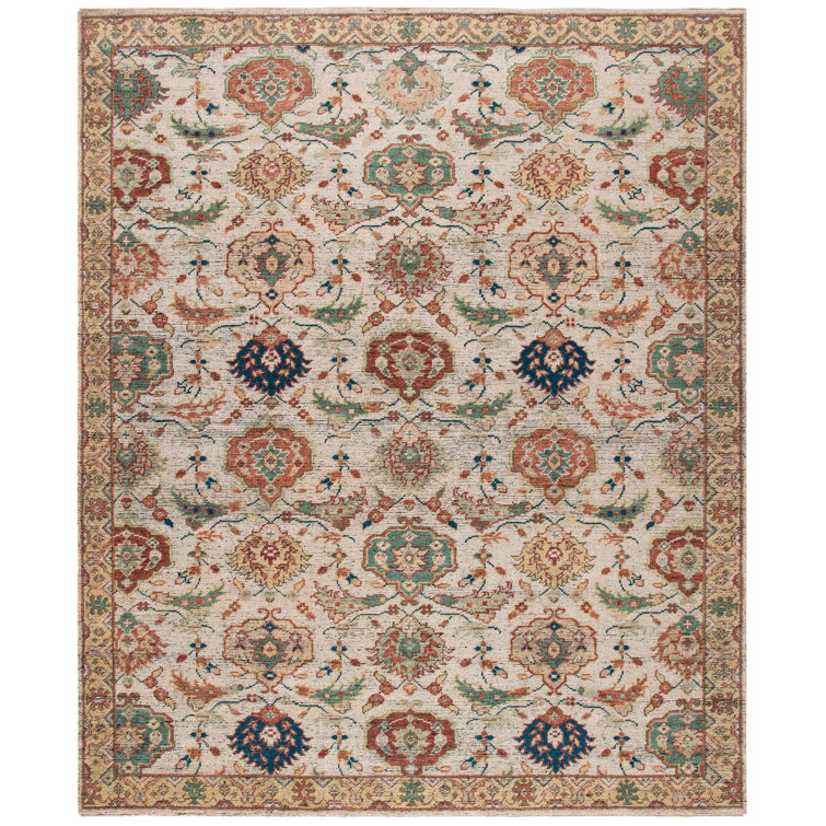 Ivory and Gold Hand-Knotted Wool 6' x 9' Area Rug