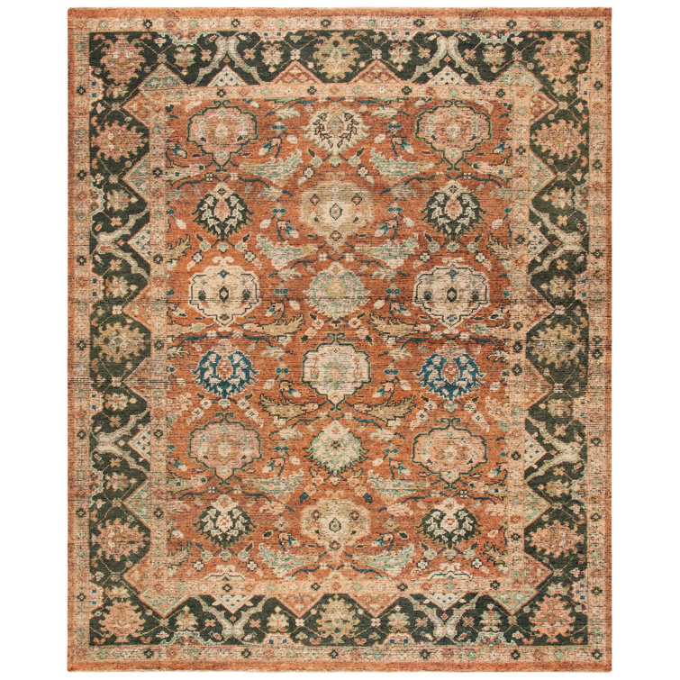 Luxuriant Black and Green Hand-Knotted Wool-Cotton Area Rug, 9' x 12'
