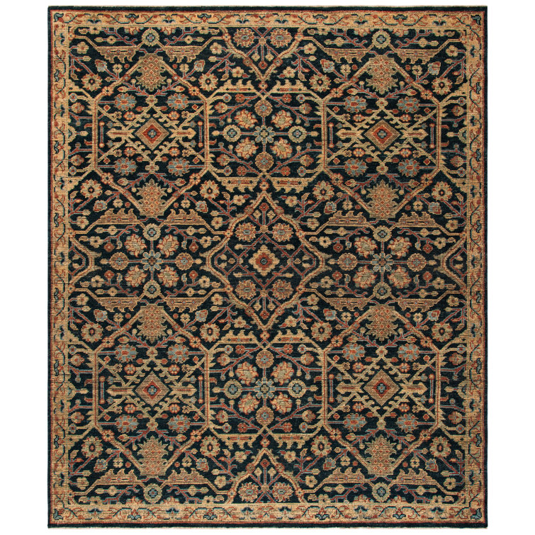Hand-Knotted Blue and Gold Wool 6' x 9' Rug