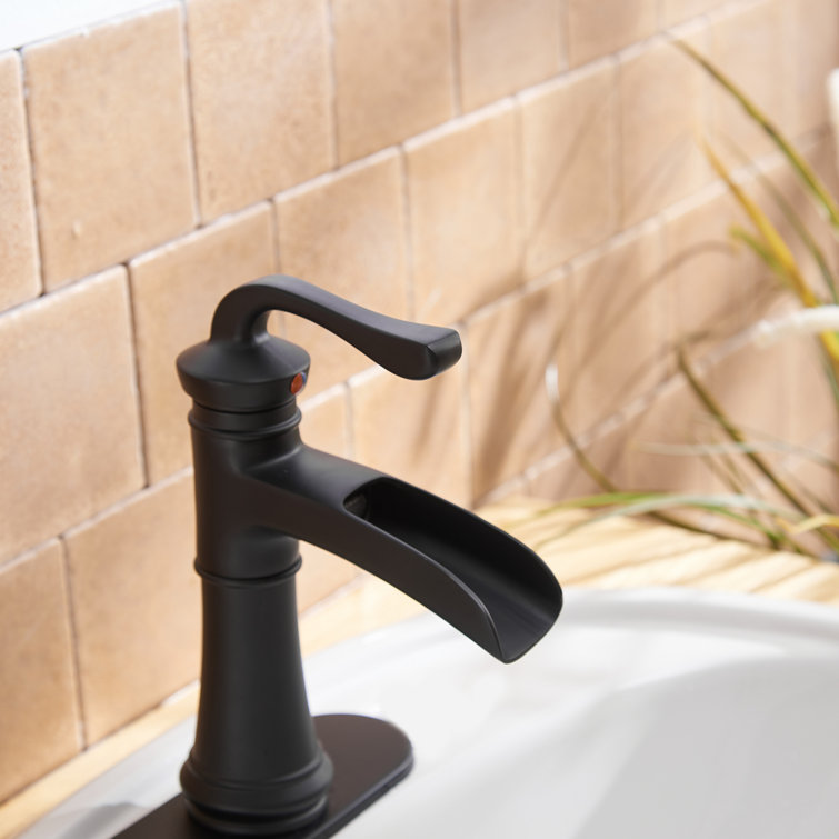 Matte Black Single Handle Waterfall Bathroom Faucet with Drain Assembly