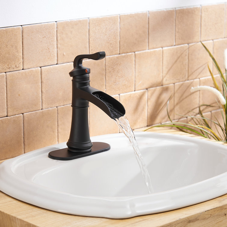 Matte Black Single Handle Waterfall Bathroom Faucet with Drain Assembly