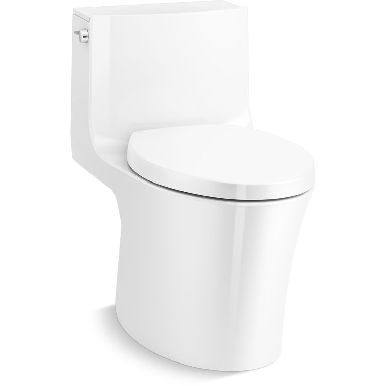 Veil White Polished Elongated Dual-Flush Free Standing Toilet