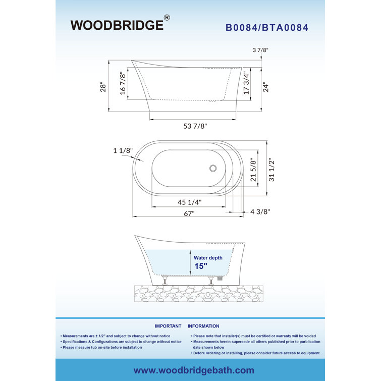 67" White Acrylic Freestanding Single Slipper Bathtub with Matte Black Trim