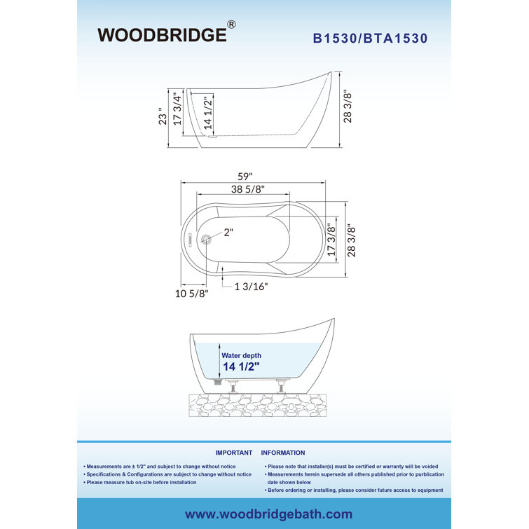 59" White Acrylic Freestanding Single Slipper Bathtub with Brushed Nickel Trim