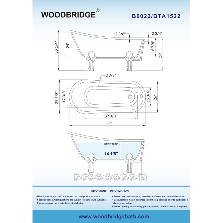59" White Acrylic Clawfoot Slipper Bathtub with Oil Rubbed Bronze Feet