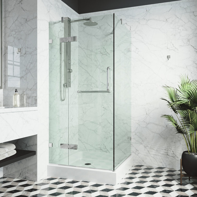 Monteray Frameless Clear Glass Hinged Shower Enclosure with Brushed Nickel Hardware