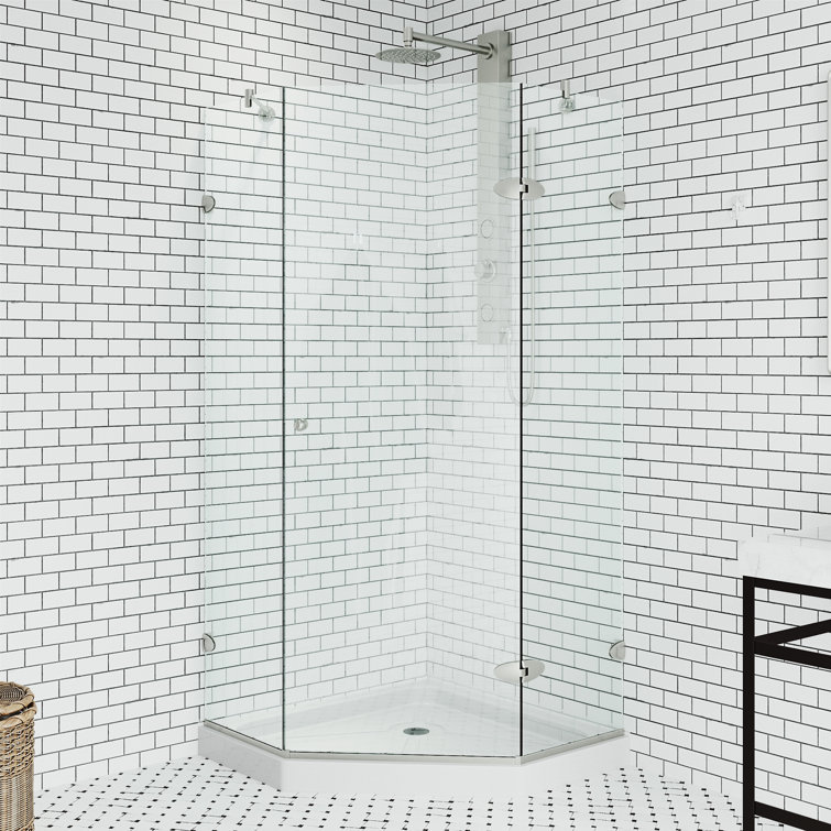 Verona 42'' Brushed Nickel Frameless Neo-Angle Shower Enclosure