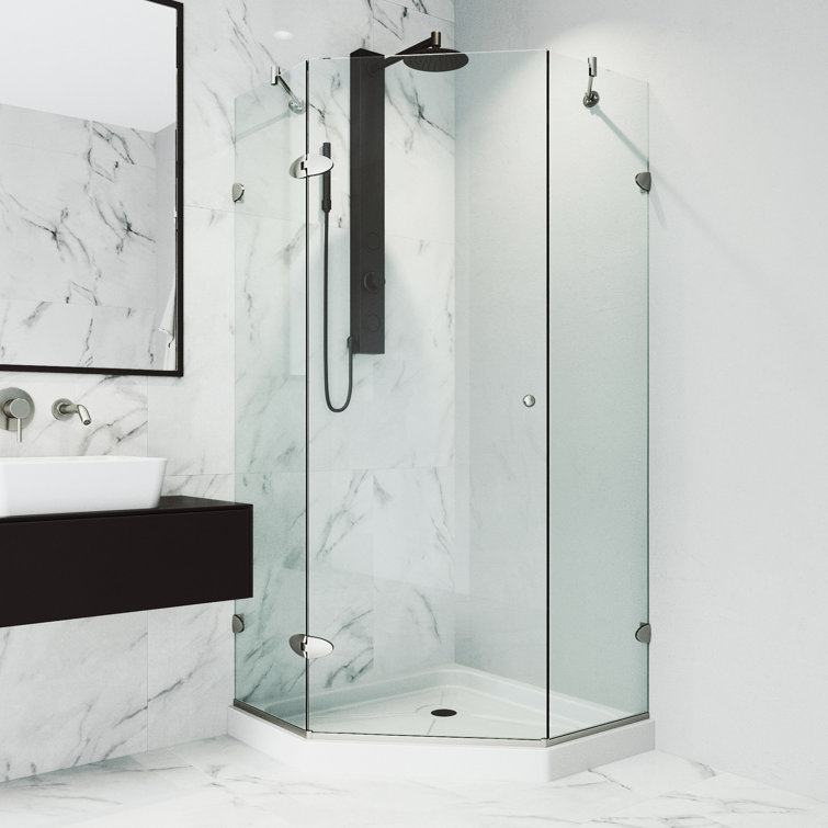 Verona 42" Frameless Neo-Angle Shower Enclosure with Clear Glass and Brushed Nickel Hardware