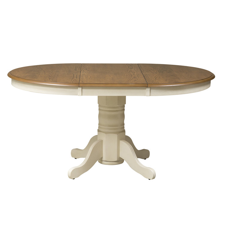 White and Brown Round Extendable Wood Dining Table