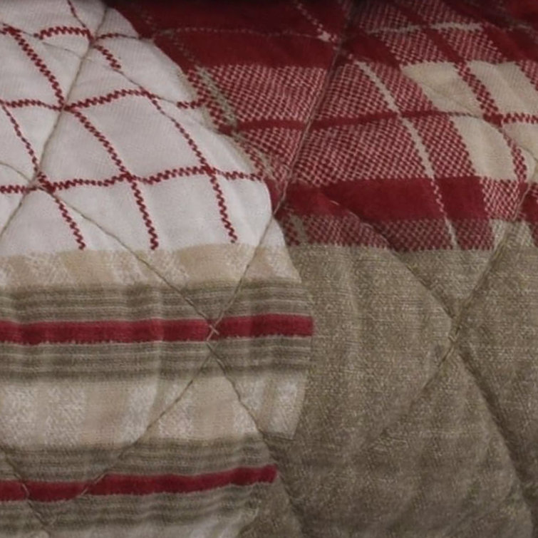 Rustic Red and Khaki Plaid Cotton Quilted Throw Blanket